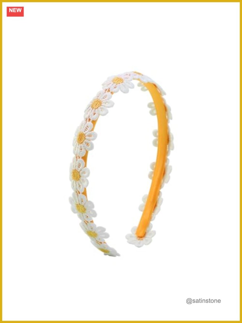 Embroidered Daisy Flower Headband Soft Fabric Stretch Hair Accessory Women